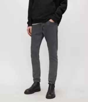 Image of AllSaints Mens Rex Overdyed Slim Jeans, Slate Grey, Size: 30/L32