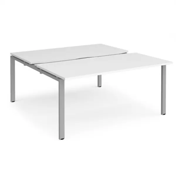 Image of Adapt Bench Desk 2 Person Rectangular Desks 1600mm With Sliding Tops White Tops With Silver Frames 1600mm Depth Adapt White STE1616-S-WH