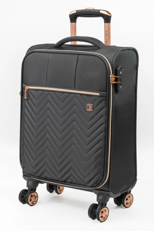 Image of Gino Ferrari Biella Small Soft Shell Cabin Case Carry on Suitcase Luggage w Wheels in Black Unisex Small