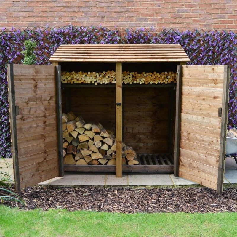 Image of Rutland County Garden Furniture Ltd Hambleton 6ft Log Store with Doors & Kindling Shelf, W180 cm, Brown Brown Unisex