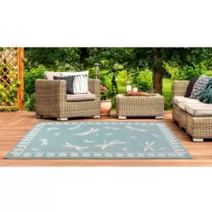 Image of Terrace Dragonfly Flatweave Outdoor Indoor Bordered Teal Rug in 60 x 120cm (2x4')