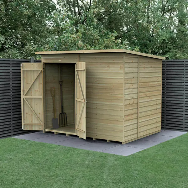 Image of 8' x 6' Forest Beckwood 25yr Guarantee Shiplap Pressure Treated Windowless Double Door Pent Wooden Shed (2.52m x 2.05m)