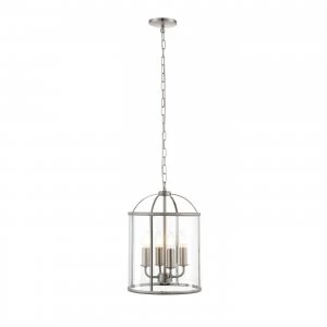 Image of 4 Light Ceiling Pendant Clear Glass, Satin Nickel, E14