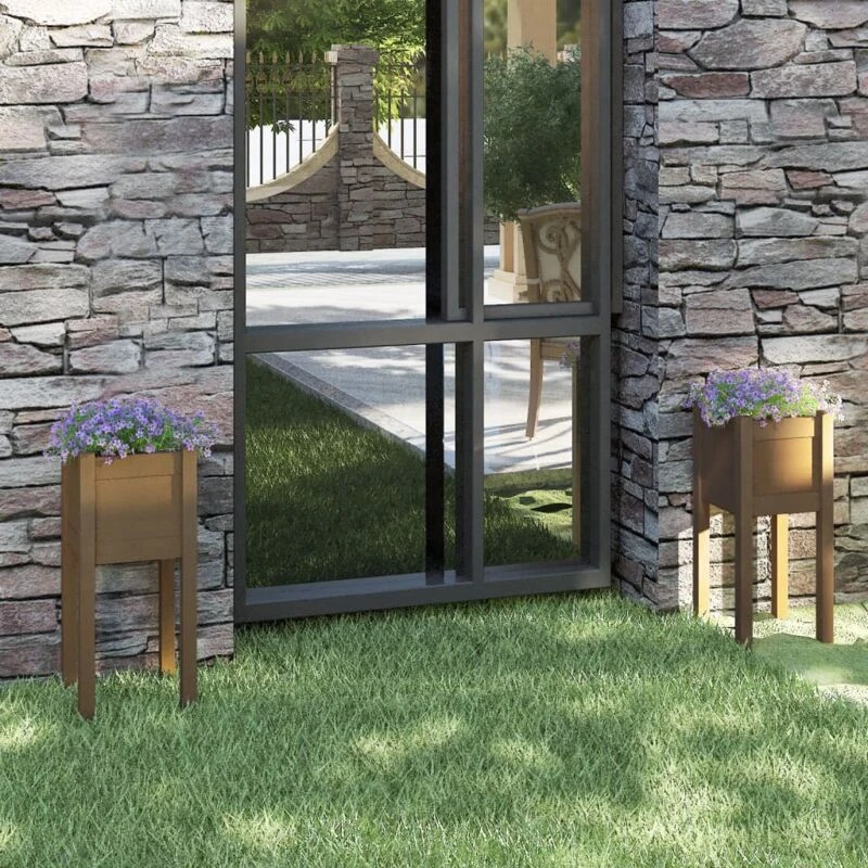 Image of VIDAXL Garden Planters 2 pcs Honey Brown 31x31x70cm Solid Pinewood Vidaxl 8720286815175