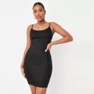 Image of Missguided Tall Satin Ruched Mini Dress - Black