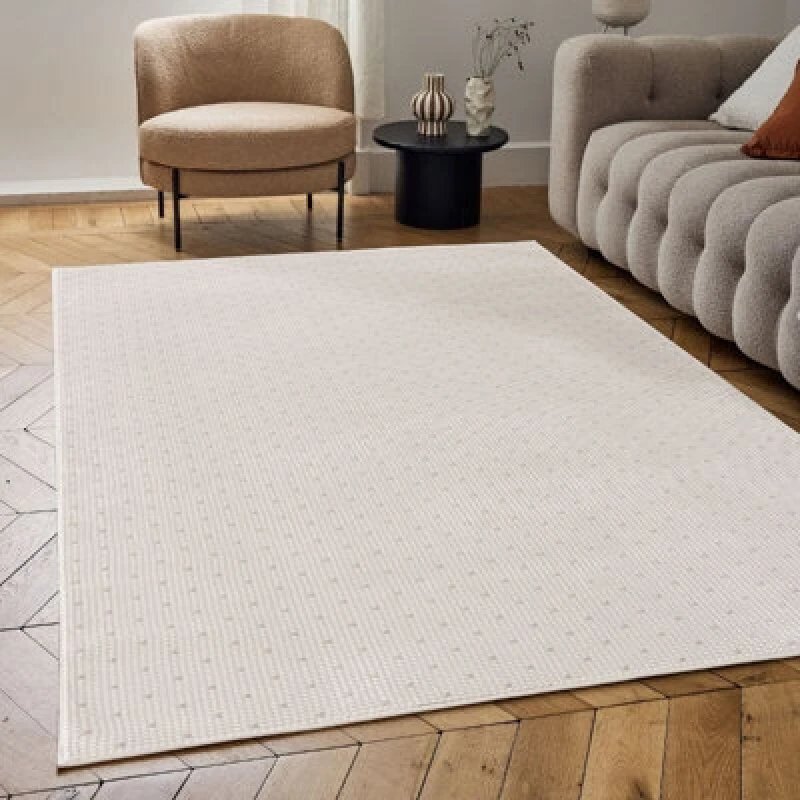 Image of The Rugs Carmel Cream/grey Dots Area Rug And Runner Non Shedding, Stain Resistant, Soft