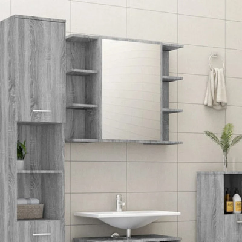 Image of Vidaxl Bathroom Mirror Cabinet Grey Sonoma 80X20.5X64Cm Engineered Wood, Grey 815523