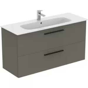 Image of Ideal Standard i. life A Double Drawer Wall Hung Unit with Basin Matt 1200mm with Matt Black Handles in Quartz Grey