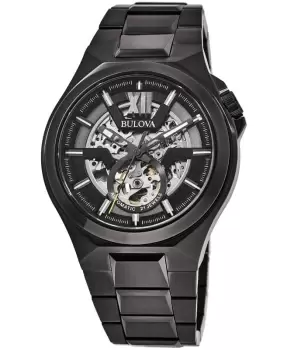 Image of Bulova Classic Gunmetal Skeleton Dial Black Steel Mens Watch 98A179 98A179