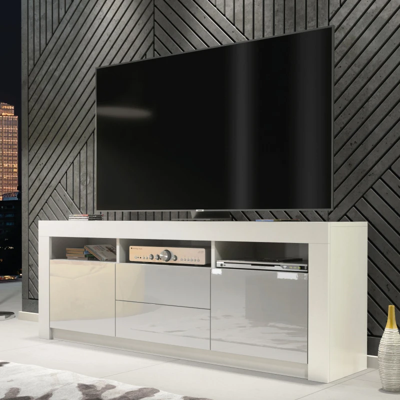 Image of Creative Furniture Creative Furniture TV Unit 160cm Modern - White with High Gloss Grey Doors Grey One Size Unisex 5061075249942