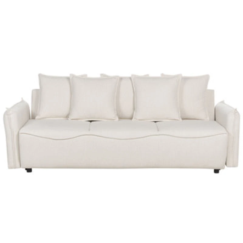 Image of Beliani Sofa Bed 3 Seater Krama Fabric Off-White With Storage