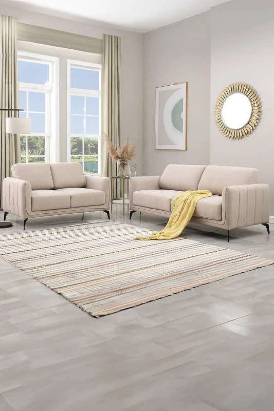 Image of More4Homes Oslo Modern Scandi Style Fabric Living Room 2+3 Seater Sofa Set Beige
