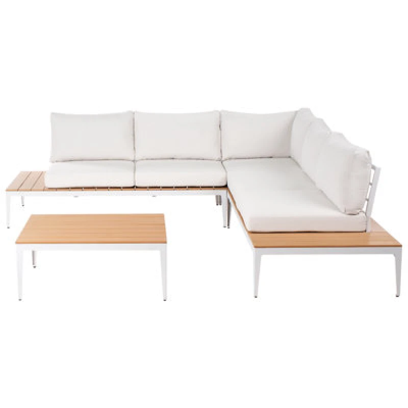 Image of Beliani Garden Corner Sofa With Table 5 Seater Positano Off-White