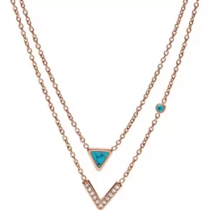 Image of Fossil Rose Gold Plated Teal Two Row Necklace JF02644791