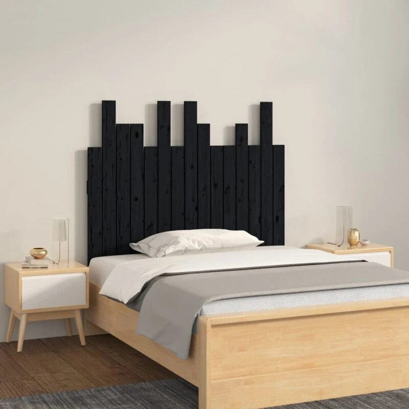 Image of Vidaxl Wall Headboard Black 95.5X3X80 Cm Solid Wood Pine, Black 824787