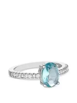 Image of Jon Richard Rhodium Plated Oval Cubic Zirconia Ring Aqua, Silver, Size L, Women