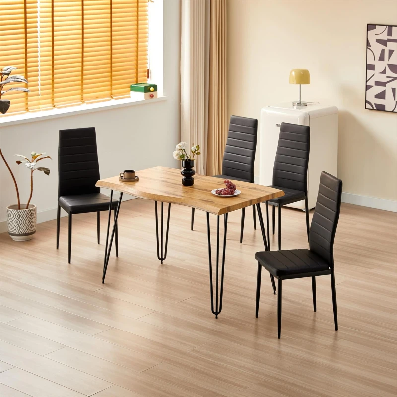 Image of Kosy Koala Dining Table Set with 4 Black Faux Leather Chairs Dining Room Furniture, Multi ARIZ117+4BKMET