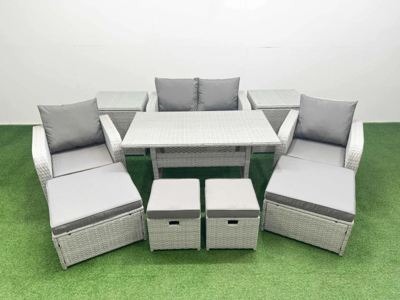 Image of Fimous PE Rattan Lounge Sofa Sets 8 Seater Outdoor Garden Furniture Set in Light Grey Light Grey Unisex