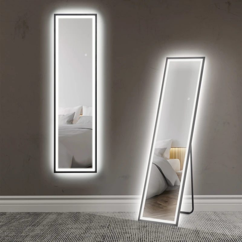 Image of HOMCOM 150 x 40cm Full Length Mirror w/ Adjustable Lights Metal Frame Black Black