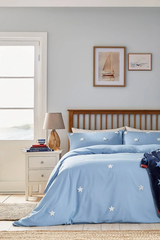 Image of Helena Springfield 'Tufted Star' Duvet Cover Set in Blue Size: Single Blue Unisex Single