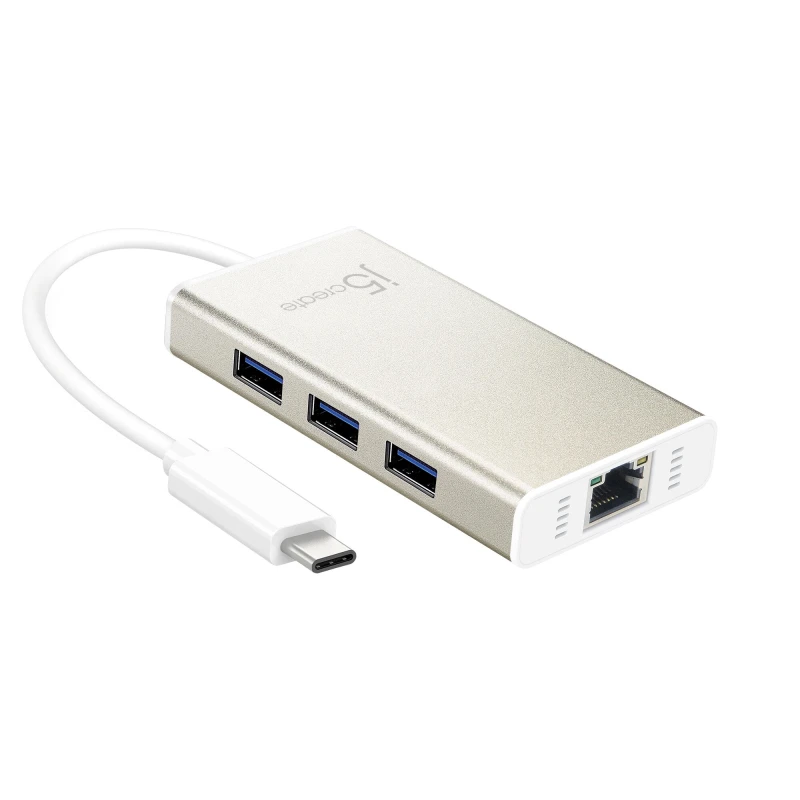 Image of j5 create j5create JCH471 USB-C Gigabit Ethernet & Hub Multi Adapter, Metallic Champagne JCH471-N