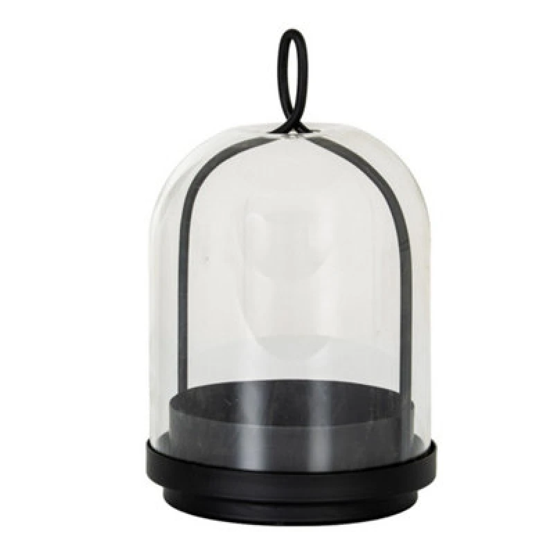 Image of Hill Interiors Nysa Medium Candle Holder With Glass Cloche - L15 X W15 X H25cm - Black
