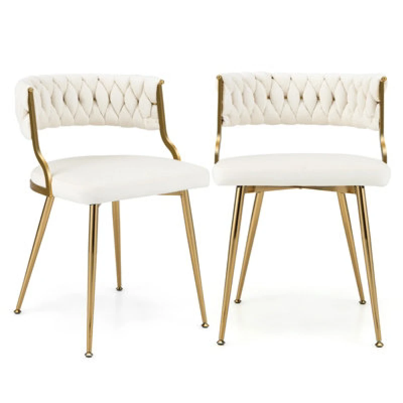 Image of Costway Set Of 2 Dining Chairs Upholstered Armless Velvet Accent Chair With Woven Back