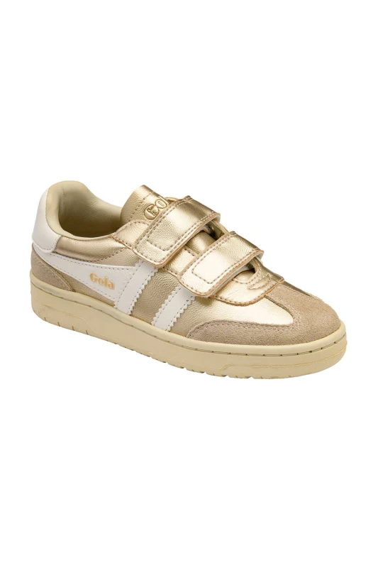 Image of Gola Classics 'Viper Glimmer Strap' Kids Strap Trainers in Gold Size: 2 Gold Unisex 2