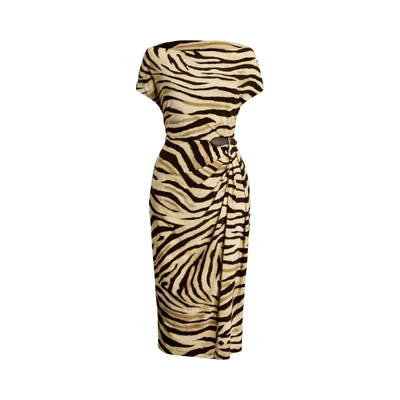 Image of Lauren by Ralph Lauren Womens Hullen A Line Dress Cream/Brown female 8 (XS)