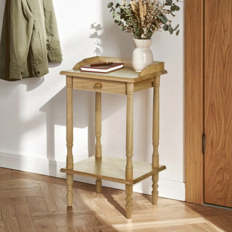 Image of Premier Housewares Square Rubberwood Side Table Natural