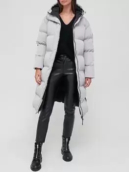 Image of Superdry Studios Longline Padded Duvet Coat - Grey, Size 16, Women