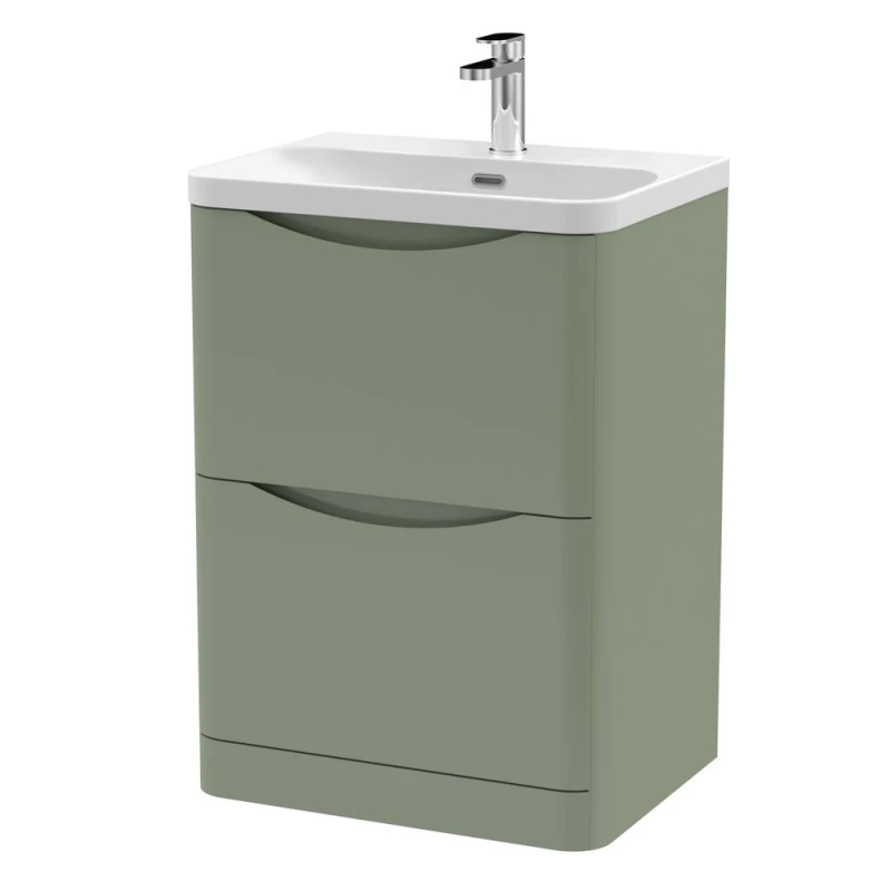 Image of Balterley Bathroom Floor Standing 2 Drawer Vanity, Ceramic Basin, Green, 600mm in Green Green Unisex