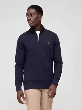 Image of Gant Waffle Quarter Zip Sweat, Marine Blue, Size S, Men