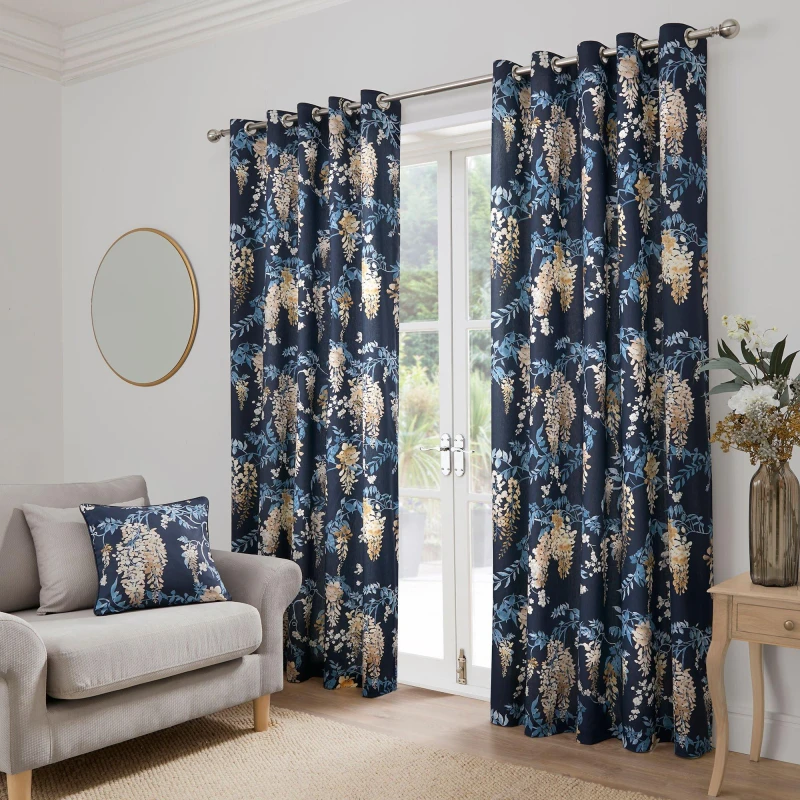 Image of Dreams & Drapes Wisteria Ready Made Eyelet Curtains Navy