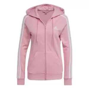 Image of adidas Essentials French Terry 3-Stripes Full-Zip Hoodie - True Pink / White