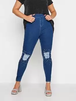 Image of Yours Bling Knee Grace Jegging Mid Blue Size 22, Women