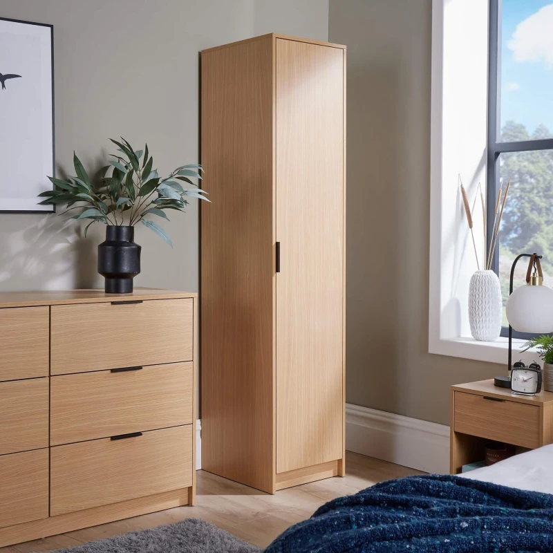 Image of Home Source Phoenix 1 Door Bedroom Wardrobe Storage Unit Light Oak