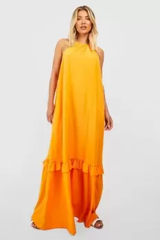 Image of Halter Ruffle Hem Maxi Dress