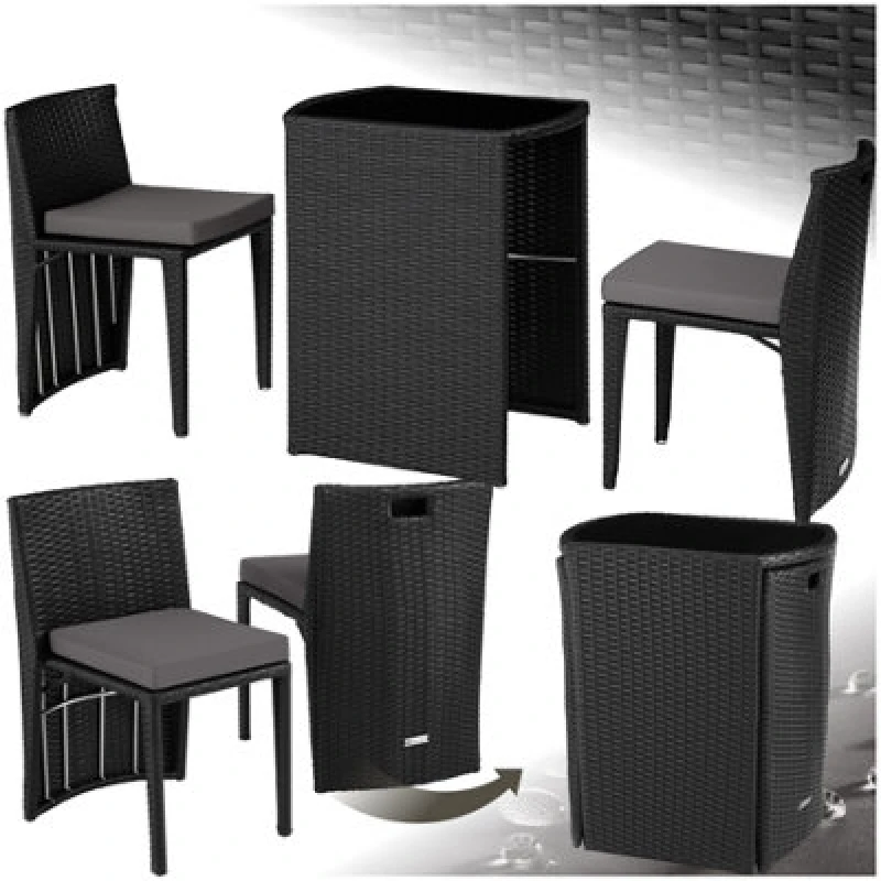 Image of Tectake Garden Table & Chairs Hamburg - 2 Chairs, 1 Dining Table, Bistro Set - Black