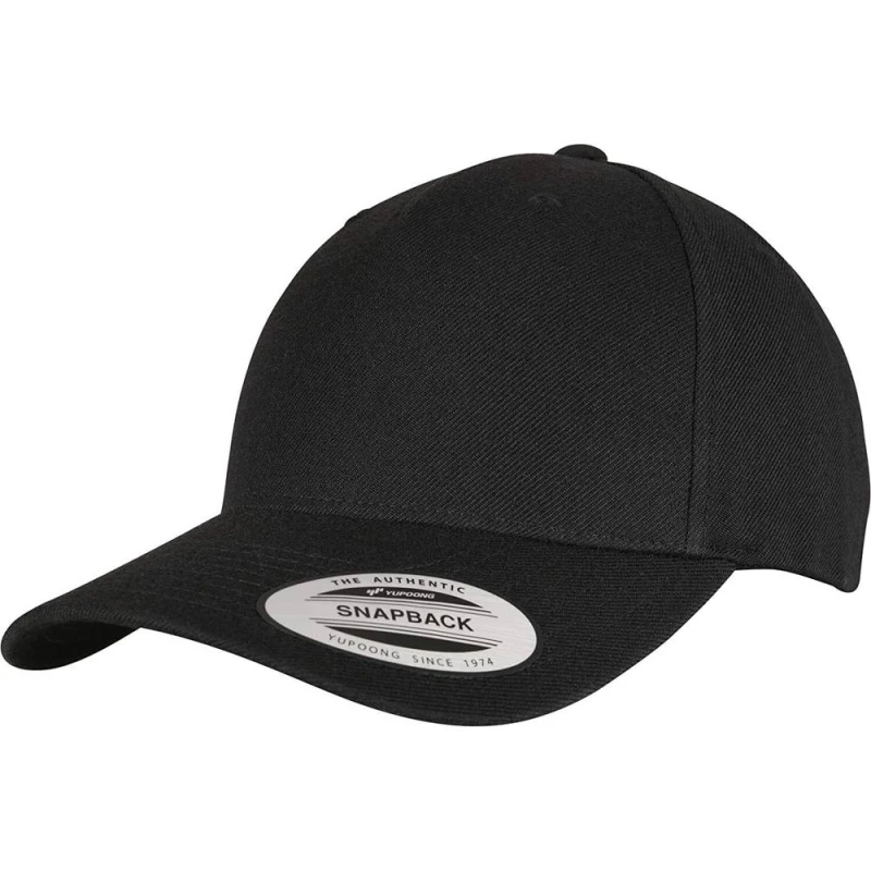 Image of Yupoong Flexfit 5 Panel Snapback Cap in Black Unisex One Size