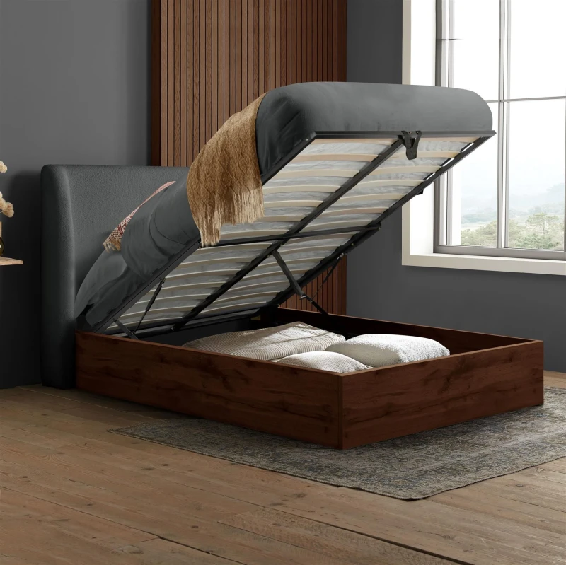 Image of Birlea Halfden Grey Fabric Ottoman Bed Frame - 4ft6 Double