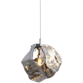 Image of Endon Collection Lighting - Endon Rock Modern Contemporary Single Pendant Light Metallic Chrome Glass Shade Chrome Plated
