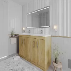 Image of Nuie - Athena Floor Standing 4-Door Vanity Unit with Double Basin 1200mm Wide - Natural Oak