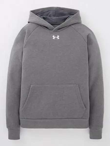 Image of Under Armour Junior Boys Rival Fleece Hoodie - Grey/White, Grey, Size L