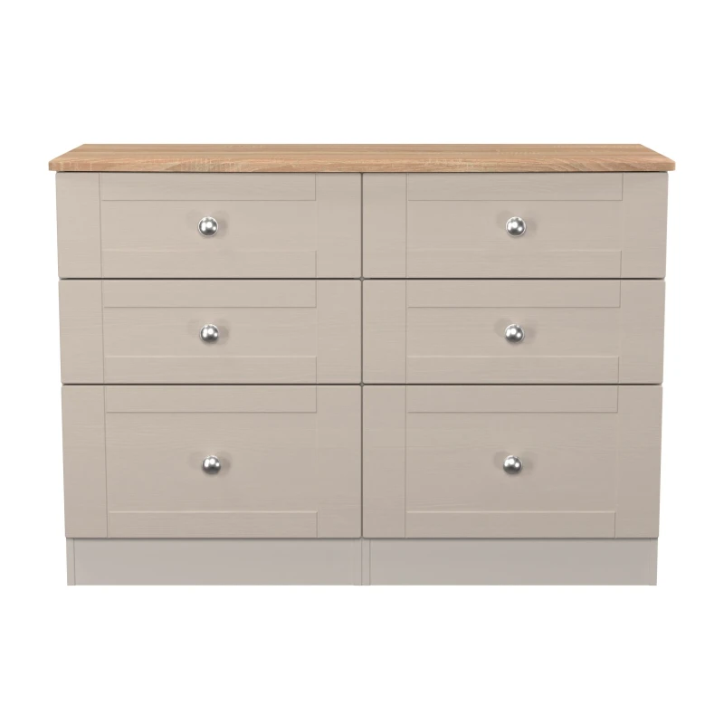 Image of Santander Ready Assembled Matt Beige & Oak 6 Drawer Wide Chest (H)792mm (W)1117mm (D)414mm