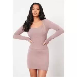 Image of I Saw It First Mocha Petite Knitted Seam Detail Mini Dress - Brown
