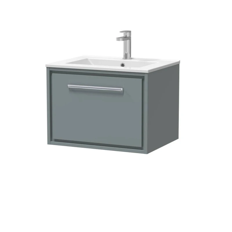 Image of Balterley Modern Bathroom Wall Hung Single Drawer Vanity Unit Basin, Grey, 600mm in Grey Grey Unisex