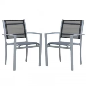 Image of Outsunny Set Of 2 Outdoor Chairs Square Steel Frame Texteline Seats Foot Caps Mesh Boxy Comfortable Easy Clean Black Grey