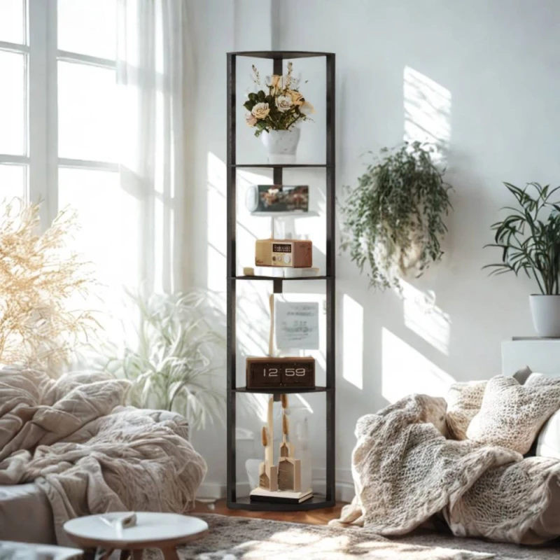 Image of Pirlo Plush Modern Dimmable Floor Lamp For Living Room With 5 Shelves Black Unisex