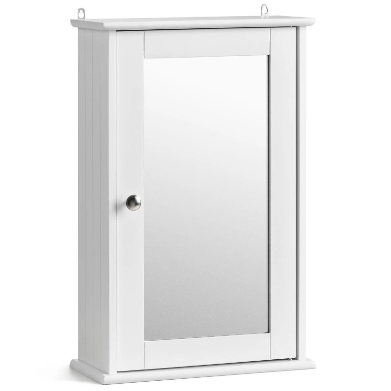 Image of Christow Bathroom Mirror Cabinet White Wooden Single Door Wall Mounted Unit White